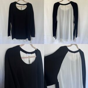 NWT Calvin Klein Black & White Scoop Neck Lightweight Sweater-Blouse Top Size 1X